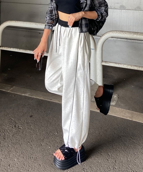 non-hedge(ノンヘッジ)の「ラインスウェットワイドパンツ(スウェットパンツ・レディース・ネイビー/オートミール/グレー/ブラック・FREE)」の9枚目の写真