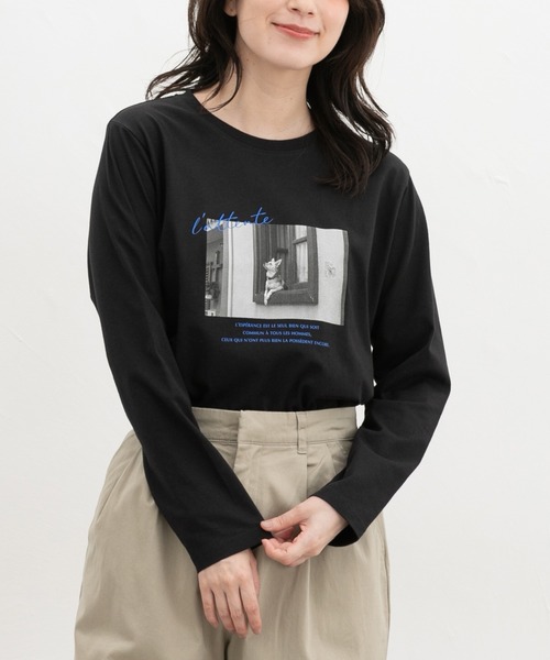 Honeys(ハニーズ)の「フォトプリントTシャツ(Tシャツ/カットソー・レディース・オフホワイト/モカ/ブラック/ダークグリーン系1/ダークオレンジ・L/M/LL)」の10枚目の写真