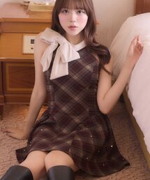 【Belle Charme】Velour Ribbon Jewel Onepiece
