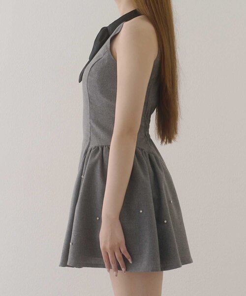 Belle Charme（ベルシャルム）の「【Belle Charme】Velour Ribbon Jewel Onepiece（ワンピース・レディース・グレー/ボルドー/ブラック・FREE）」の8枚目の写真