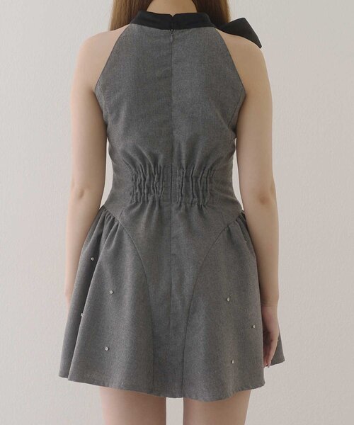 Belle Charme（ベルシャルム）の「【Belle Charme】Velour Ribbon Jewel Onepiece（ワンピース・レディース・グレー/ボルドー/ブラック・FREE）」の9枚目の写真