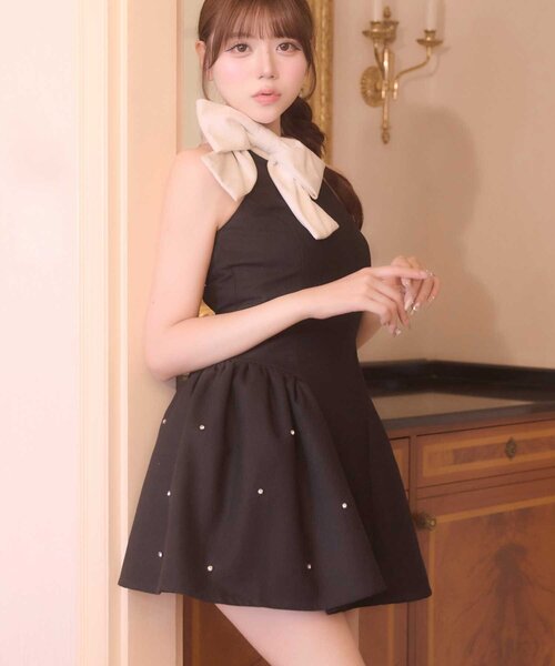 Belle Charme（ベルシャルム）の「【Belle Charme】Velour Ribbon Jewel Onepiece（ワンピース・レディース・グレー/ボルドー/ブラック・FREE）」の17枚目の写真