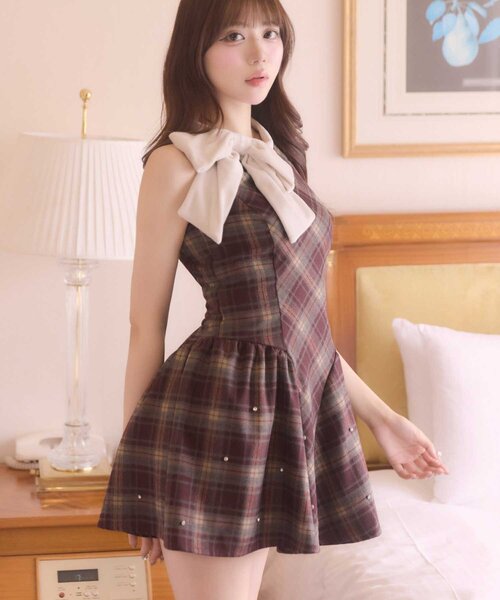 Belle Charme（ベルシャルム）の「【Belle Charme】Velour Ribbon Jewel Onepiece（ワンピース・レディース・グレー/ボルドー/ブラック・FREE）」の21枚目の写真