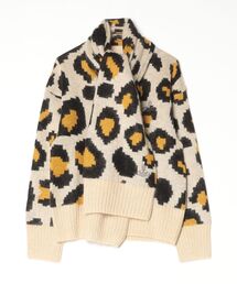 PIXELATED LEOPARD BRUSHED CARDIGAN with MUFFLER