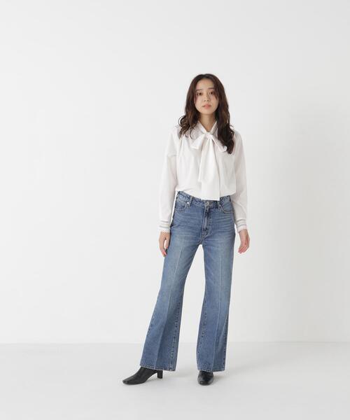 NATURAL BEAUTY BASIC（ナチュラルビューティーベーシック）の「レースカフスリボンタイブラウス（シャツ/ブラウス・レディース・ブルー/オフホワイト・FREE）」の7枚目の写真