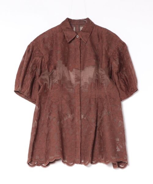 CLANE(クラネ)の「CLANE/クラネ/FLOWER LACE WAIST SHAPE TOPS(シャツ/ブラウス・レディース・ブラック/ホワイト/ブラウン・1)」の1枚目の写真