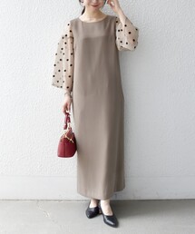 〈手洗い可能〉シアー ドット コンビ ワンピース ［NAVY BLUE］