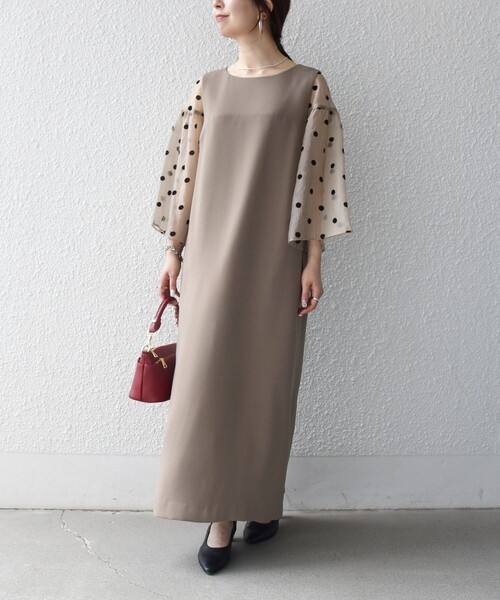 SHIPS any（シップス エニィ）の「〈手洗い可能〉シアー ドット コンビ ワンピース ［NAVY BLUE］（ワンピース・レディース・ネイビー/ベージュ・38/36）」の22枚目の写真