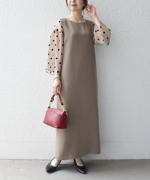 SHIPS any（シップス エニィ）の「〈手洗い可能〉シアー ドット コンビ ワンピース ［NAVY BLUE］（ワンピース・レディース・ネイビー/ベージュ・38/36）」の21枚目の写真