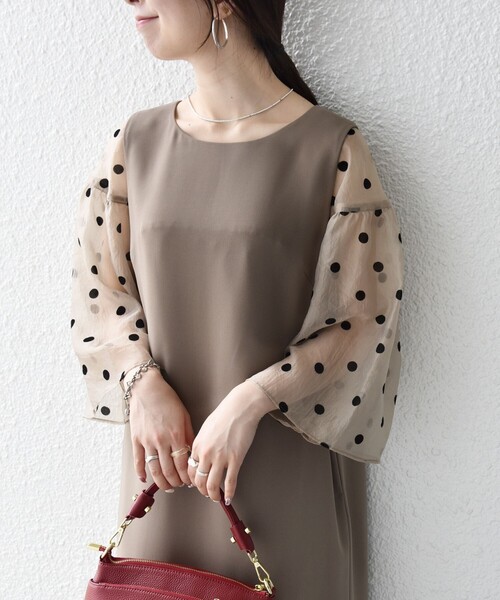 SHIPS any（シップス エニィ）の「〈手洗い可能〉シアー ドット コンビ ワンピース ［NAVY BLUE］（ワンピース・レディース・ネイビー/ベージュ・38/36）」の20枚目の写真
