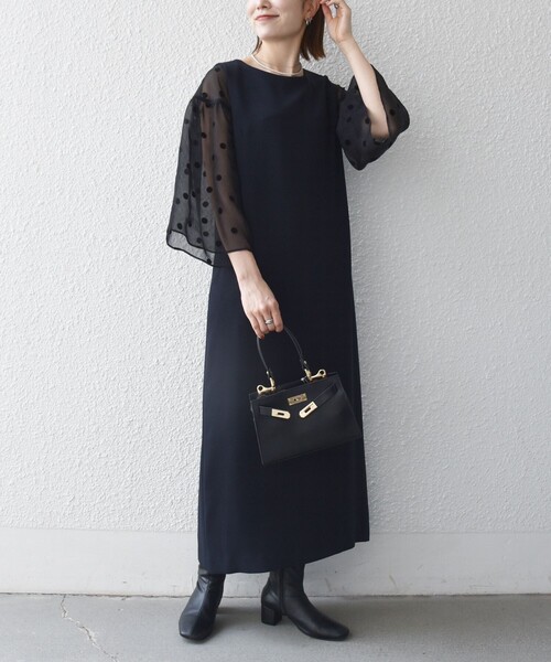 SHIPS any（シップス エニィ）の「〈手洗い可能〉シアー ドット コンビ ワンピース ［NAVY BLUE］（ワンピース・レディース・ネイビー/ベージュ・38/36）」の19枚目の写真