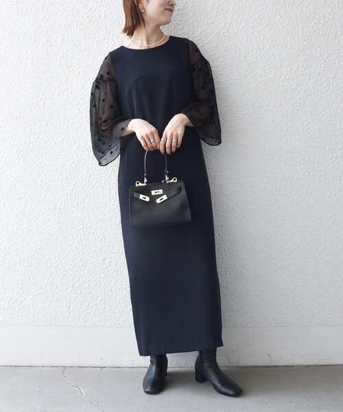 SHIPS any（シップス エニィ）の「〈手洗い可能〉シアー ドット コンビ ワンピース ［NAVY BLUE］（ワンピース・レディース・ネイビー/ベージュ・38/36）」の15枚目の写真