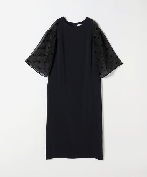 SHIPS any（シップス エニィ）の「〈手洗い可能〉シアー ドット コンビ ワンピース ［NAVY BLUE］（ワンピース・レディース・ネイビー/ベージュ・38/36）」の4枚目の写真