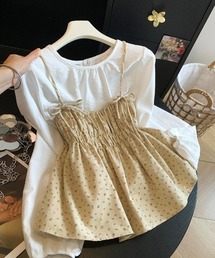 レイヤード キャミソール フリル長袖シャツ