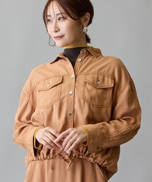 カラーデニム裾ドロスト入りシャツ