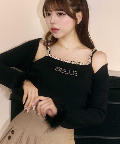 Belle Charme（ベルシャルム）の「【Belle Charme】Bijou Strap Knit Cami（キャミソール・レディース・トップグレー/オフホワイト/ブラック・FREE）」の7枚目の写真