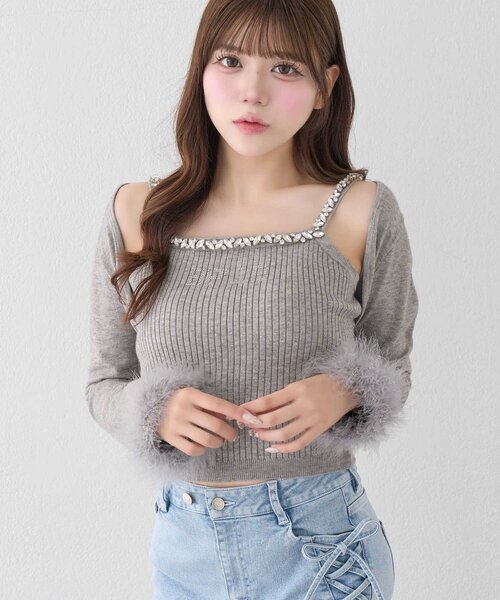 Belle Charme（ベルシャルム）の「【Belle Charme】Bijou Strap Knit Cami（キャミソール・レディース・トップグレー/オフホワイト/ブラック・FREE）」の10枚目の写真