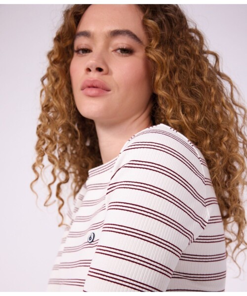 PETIT BATEAU(プチバトー)の「リブ編み半袖Tシャツ(Tシャツ/カットソー・レディース・ホワイト×レッド・XX-SMALL/X-SMALL/SMALL/MEDIUM/LARGE)」の2枚目の写真