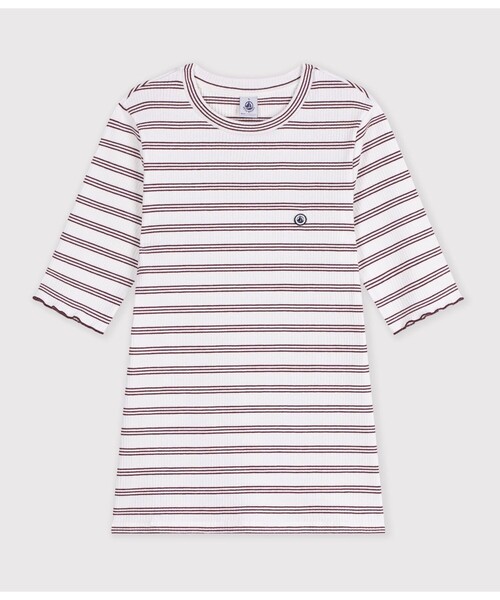 PETIT BATEAU(プチバトー)の「リブ編み半袖Tシャツ(Tシャツ/カットソー・レディース・ホワイト×レッド・XX-SMALL/X-SMALL/SMALL/MEDIUM/LARGE)」の6枚目の写真