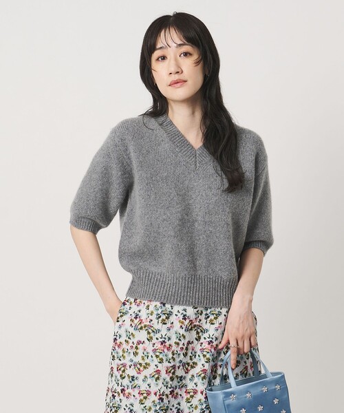 UNITED ARROWS(ユナイテッドアローズ)の「CA/W ハーフスリーブ Vネック ニット(ニット/セーター・レディース・レッド/グレー系/ネイビー・FREE)」の12枚目の写真