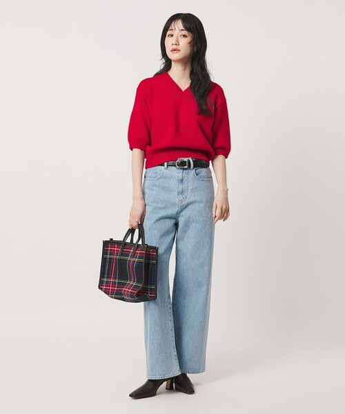 UNITED ARROWS(ユナイテッドアローズ)の「CA/W ハーフスリーブ Vネック ニット(ニット/セーター・レディース・レッド/グレー系/ネイビー・FREE)」の7枚目の写真