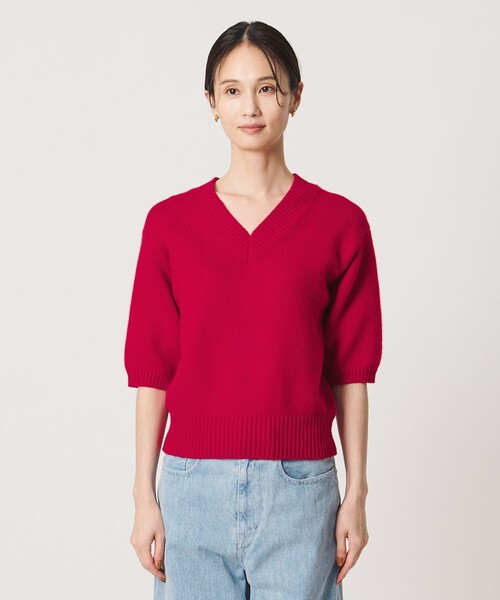 UNITED ARROWS(ユナイテッドアローズ)の「CA/W ハーフスリーブ Vネック ニット(ニット/セーター・レディース・レッド/グレー系/ネイビー・FREE)」の11枚目の写真