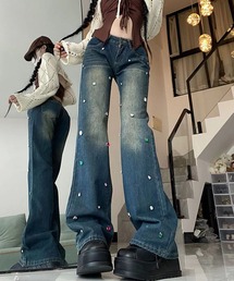 カラフルビジューデニムパンツ