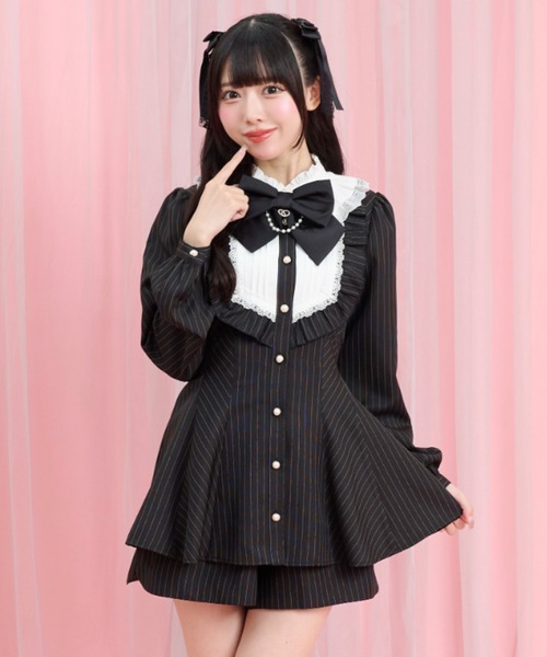 Secret Honey（シークレットハニー）の「ピンタックヨークスタンドカラーセットアップ（セットアップ・レディース・ブラック/ワインレッド・MEDIUM）」の7枚目の写真