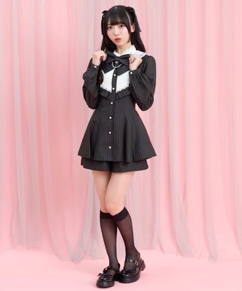 Secret Honey（シークレットハニー）の「ピンタックヨークスタンドカラーセットアップ（セットアップ・レディース・ブラック/ワインレッド・MEDIUM）」の6枚目の写真