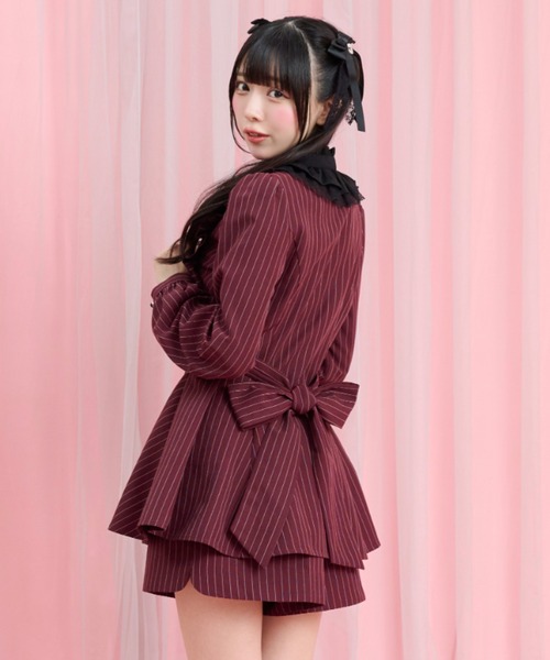 Secret Honey（シークレットハニー）の「ピンタックヨークスタンドカラーセットアップ（セットアップ・レディース・ブラック/ワインレッド・MEDIUM）」の5枚目の写真