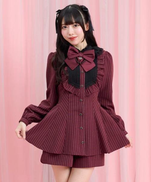 Secret Honey（シークレットハニー）の「ピンタックヨークスタンドカラーセットアップ（セットアップ・レディース・ブラック/ワインレッド・MEDIUM）」の4枚目の写真