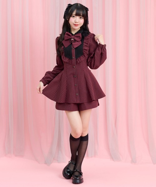 Secret Honey（シークレットハニー）の「ピンタックヨークスタンドカラーセットアップ（セットアップ・レディース・ブラック/ワインレッド・MEDIUM）」の3枚目の写真