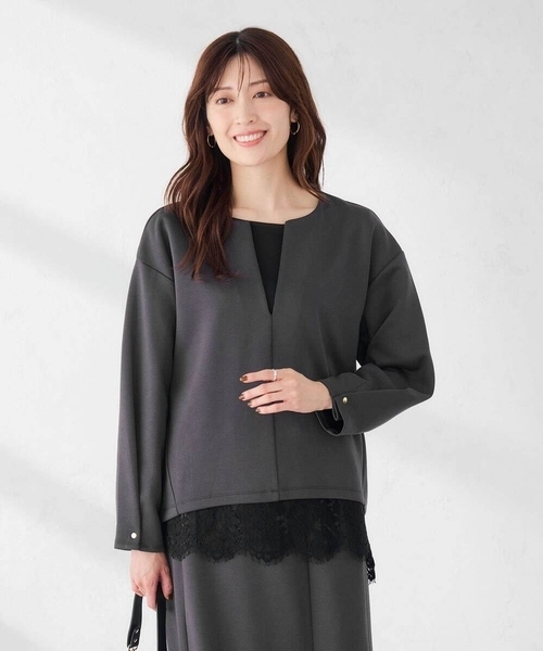 a.v.v(アーヴェヴェ)の「レース ヘム ロンT(Tシャツ/カットソー・レディース・ホワイト/ブラック・38/40)」の2枚目の写真