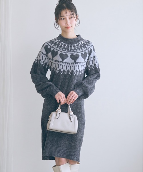 marun（マルン）の「＜大きいサイズ＞ハート柄モールチュニックワンピース marun（ワンピース・レディース・アイボリー/グレイッシュベージュ/チャコールグレー・L/5L/4L/3L/LL）」の3枚目の写真