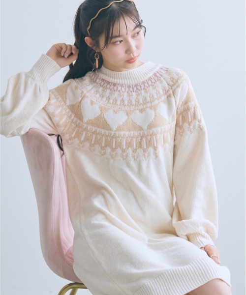 marun（マルン）の「＜大きいサイズ＞ハート柄モールチュニックワンピース marun（ワンピース・レディース・アイボリー/グレイッシュベージュ/チャコールグレー・L/5L/4L/3L/LL）」の2枚目の写真
