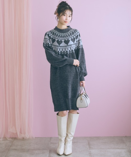 marun（マルン）の「＜大きいサイズ＞ハート柄モールチュニックワンピース marun（ワンピース・レディース・アイボリー/グレイッシュベージュ/チャコールグレー・L/5L/4L/3L/LL）」の8枚目の写真