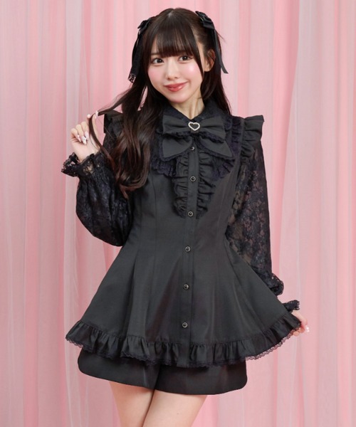 Secret Honey（シークレットハニー）の「裾フリルレースヨークセットアップ（セットアップ・レディース・ブラック/ブラックミックス・MEDIUM）」の2枚目の写真