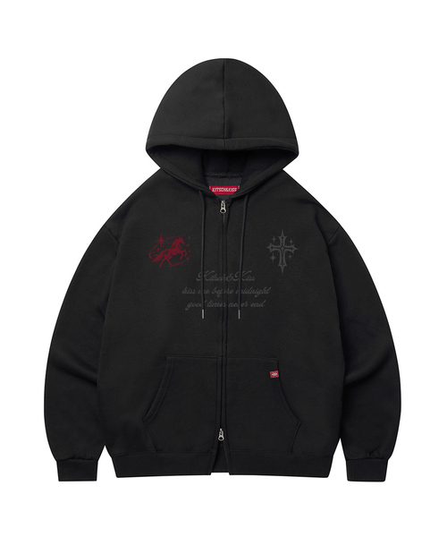 KITSCH&KISS(キッチアンドキス)の「CROSS HORSE オーバーサイズジップアップパーカー (SOJKNK-115)(パーカー・レディース・ブラック/グレー・FREE)」の1枚目の写真