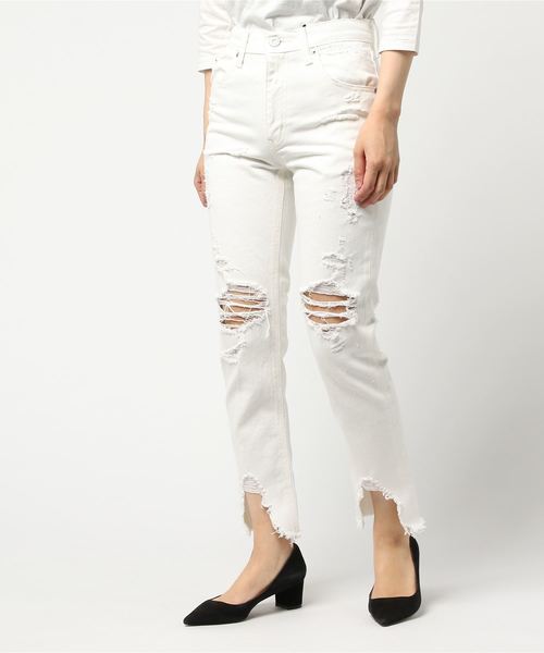 MOUSSY（マウジー）の「BROKEN BLEACH SKINNY（デニムパンツ・レディース・ライトブルー/ホワイト・25inch/24inch/26inch/23inch）」の5枚目の写真