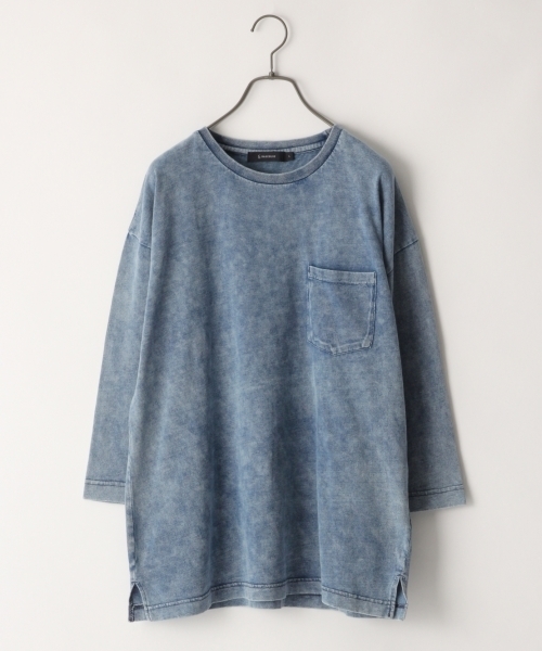 RAGEBLUE（レイジブルー）の「ケミカルドロップショルダークルー7分袖/793974（Tシャツ/カットソー・メンズ・ライトブルー/ブラック/ブルー・LARGE/MEDIUM/SMALL）」の3枚目の写真