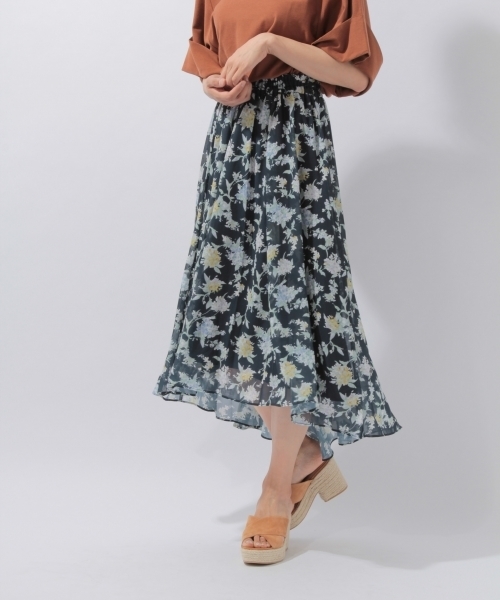 laboratory work（ラボラトリーワーク）の「花柄ロングスカート（スカート・レディース・ライトグレー/ネイビー/イエロー・MEDIUM）」の3枚目の写真