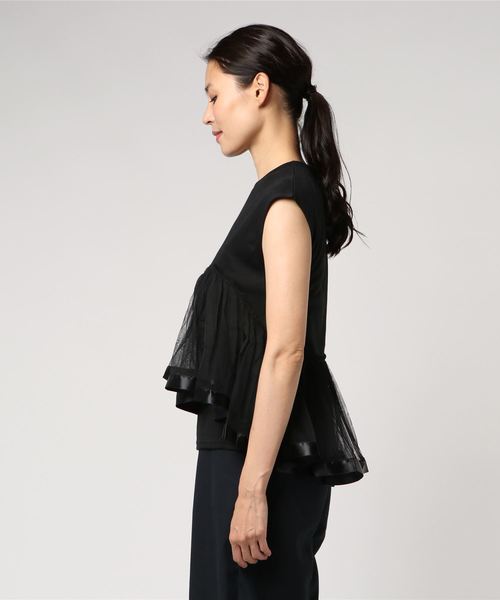 KOBE LETTUCE（コウベレタス）の「チュールレイヤードフレンチスリーブカットソー＊レディース/トップス/Tシャツ[C3381]神戸レタス（Tシャツ/カットソー・レディース・オフホワイト/ブラック・FREE）」の3枚目の写真