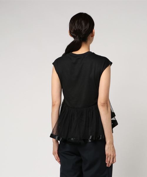 KOBE LETTUCE（コウベレタス）の「チュールレイヤードフレンチスリーブカットソー＊レディース/トップス/Tシャツ[C3381]神戸レタス（Tシャツ/カットソー・レディース・オフホワイト/ブラック・FREE）」の4枚目の写真