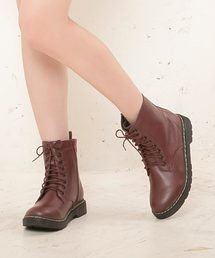 [エナメル/スムース]8ホールレースアップボリュームワークブーツ＊レディース/シューズ/ショートブーツ[I1626]神戸レタス