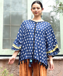 チャイハネ | 【チャイハネ】木版風プリントフレアスリーブブラウス(シャツ/ブラウス)