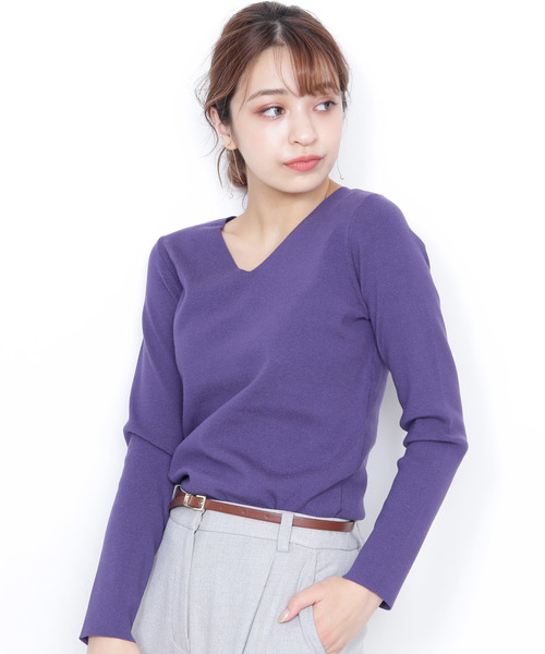 N.（N. Natural Beauty Basic）（エヌエヌナチュラルビューティーベーシック）の「ウォーム総針Ｖネックニット（ニット/セーター・レディース・ホワイト/ブラック/グレー/ホワイト系その他/パープル/ピンク・MEDIUM）」の6枚目の写真