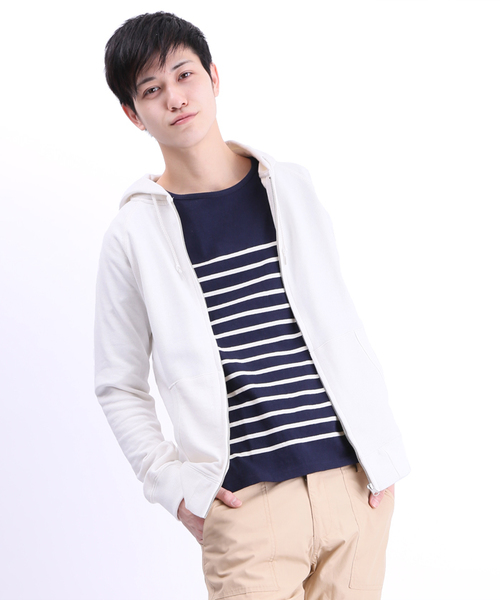 WEGO（ウィゴー）の「WEGO/カラーZIPパーカー（パーカー・メンズ・杢グレー/グリーン系その他/パープル/レッド/ネイビー/ブルー系その他/ブルー/ターコイズブルー/オフホワイト/ブラック/グリーン・SMALL/LARGE/MEDIUM）」の2枚目の写真