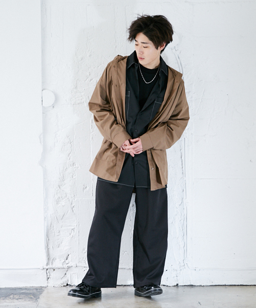 kutir（クティール）の「フードシャツブルゾン（ブルゾン・メンズ・ベージュ/ブラック・MEDIUM/LARGE）」の7枚目の写真