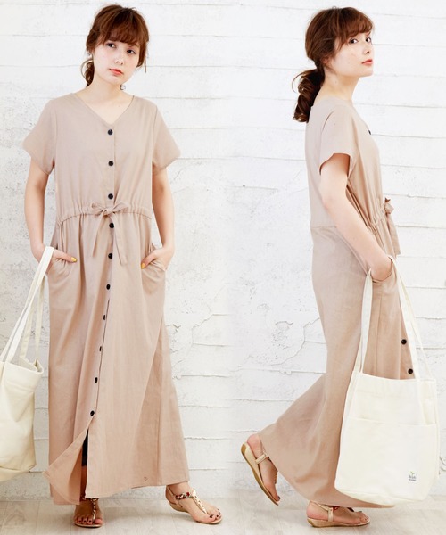 Doula Doula（ドゥーラドゥーラ）の「麻 ウエストリボンワンピース（ワンピース・レディース・ブラック/ブルー系その他/ベージュ系その他/ホワイト系その他/ブラック系その他/オフホワイト/ネイビー/ベージュ/グレー/カーキ/グリーン系その他/グレー系その他・FREE）」の8枚目の写真