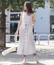麻 ウエストリボンワンピース